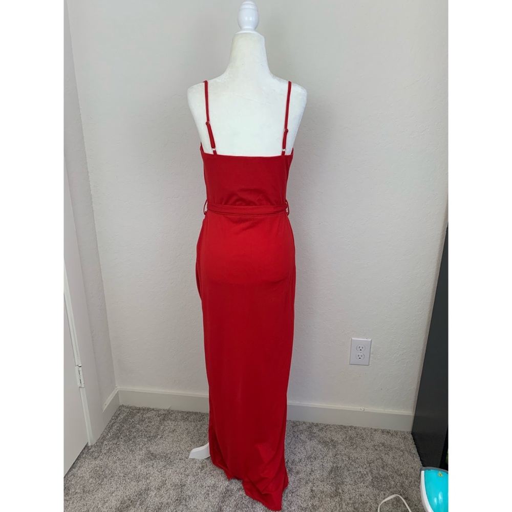 AX Paris Red Cowl Neck Maxi Dress With Slit - Picture 5 of 8